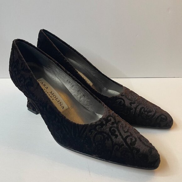 Cara Molina Kitten Heel Pumps With Flocked Design Size 6M - Picture 1 of 10